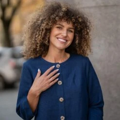 Blazer With Buttons Alice 18 Blazer With Buttons Alice -Menique Alice Storm Blue Linen Jacket 3