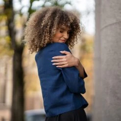 European Linen Jacket Alice -Menique Alice Storm Blue Linen Jacket 7