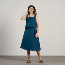 Linen Wrap Skirt Beverly 12 Linen Wrap Skirt Beverly -Menique Amiri Beverly Cobalt Blue 1