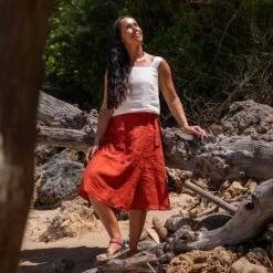 Midi Linen Wrap Skirt Beverly -Menique Amiri White Beverly Cinnamon Red 3