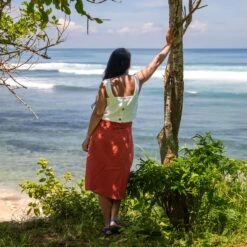 Midi Linen Wrap Skirt Beverly -Menique Amiri White Beverly Cinnamon Red 5