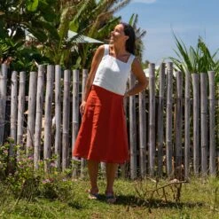 Midi Linen Wrap Skirt Beverly -Menique Amiri White Beverly Cinnamon Red 6