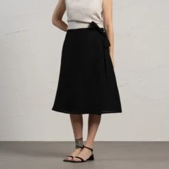 Midi Linen Wrap Skirt Beverly -Menique Ana Natural Beverly Black 2 1