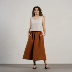 Linen Maxi Skirt With Pockets Sophia 18 Linen Maxi Skirt With Pockets Sophia -Menique Ana Natural Sophia Maxi Almond Brown 1