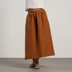 Linen Maxi Skirt Sophia -Menique Ana Natural Sophia Maxi Almond Brown 5 2