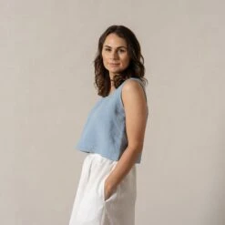 Linen Crop Top Ana Cloudy Blue -Menique AnaCloudy Blue 2