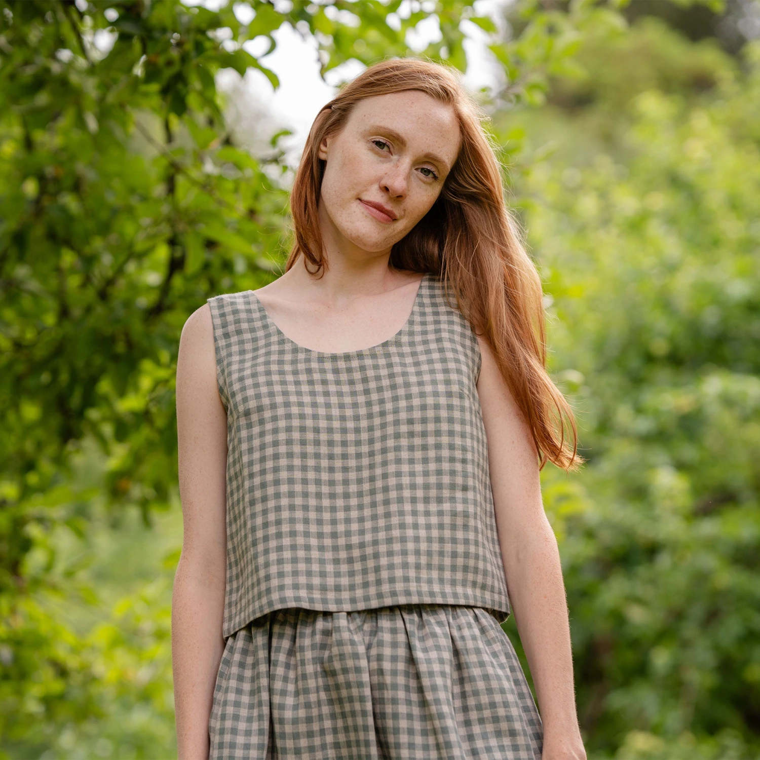 Green Gingham Linen Crop Top Ana 1 Green Gingham Linen Crop Top Ana
