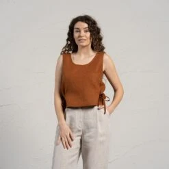 Crop Top With Side Ribbons Audrey -Menique Audre Almond Brown 1 1