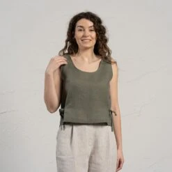 Bow Side Tie Top Audrey -Menique Audre Stone Green Lotus Natural 4 2