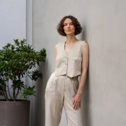 Linen Vest & Wide Leg Pants 2-Piece -Menique Ava Lotus Edvina