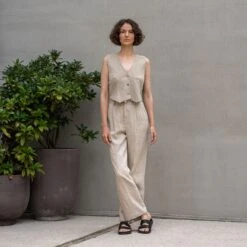Linen Vest & Wide Leg Pants 2-Piece -Menique Ava Lotus Edvina1