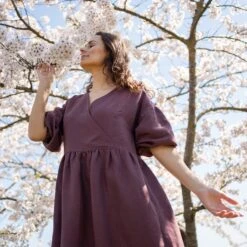 Linen Puff Sleeve Boho Dress Beatrice 11 Linen Puff Sleeve Boho Dress Beatrice -Menique Beatrice Dress Shadow Purple 4