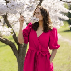 Puff Sleeve Dress Belle -Menique Belle Dress HotPink2