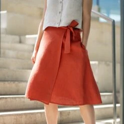 Linen Wrap Skirt Beverly 19 Linen Wrap Skirt Beverly -Menique Beverly Skirt Cinnamon Red 4