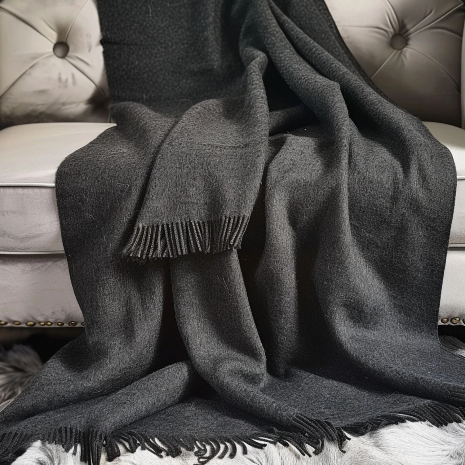 Natural Wool Blanket Throw Milan Natural 6 Natural Wool Blanket Throw Milan Natural - Image 6