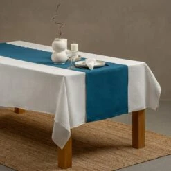 Linen Table Runner -Menique Cobalt Blue Runner 1