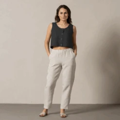 Button Front Crop Top Monica -Menique Dakota Natural Monica Pure Black