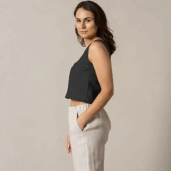 Button Front Crop Top Monica -Menique Dakota Natural Monica Pure Black 2