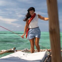 Linen Crop Top Ana Pure White -Menique Demi Cloudy Blue Ana Pure White 3