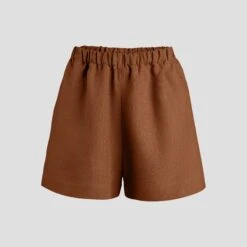 Linen Pull-On Shorts -Menique Demi Less Almond Brown
