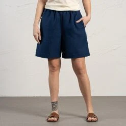 Linen Bermuda Shorts Demi 18 Linen Bermuda Shorts Demi -Menique Demi Regular Storm Blue 3