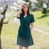 Linen Wrap Dress Eliana Dark Green