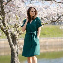 Linen Wrap Dress Eliana Dark Green -Menique Eliana Dress Dark Green 2