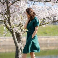 Linen Wrap Dress Eliana Dark Green -Menique Eliana Dress Dark Green 3