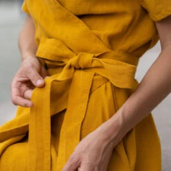 Linen Wrap Dress Eliana Spicy Yellow -Menique Eliana Spicy Yellow 4