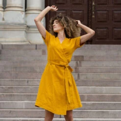 Linen Wrap Dress Eliana Spicy Yellow -Menique Eliana Spicy Yellow 9