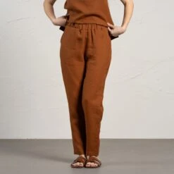 Linen Pants Dakota -Menique Emma Almond Brown Dakota Almond 4