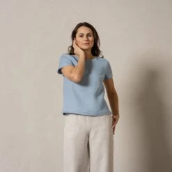 Linen T-Shirt Top Emma Cloudy Blue