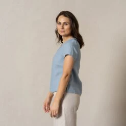 Linen T-Shirt Top Emma Cloudy Blue -Menique Emma Cloudy Blue 4