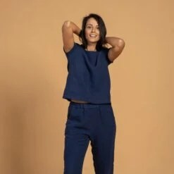 Linen T-Shirt Top & Pants 2-Piece Storm Blue -Menique Emma Dakota Two Piece Set Storm Blue 4