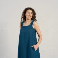 Linen Maxi Pinafore Dress Fiona -Menique Fiona Cobalt Blue 1