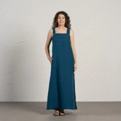 Linen Maxi Pinafore Dress Fiona -Menique Fiona Cobalt Blue 2