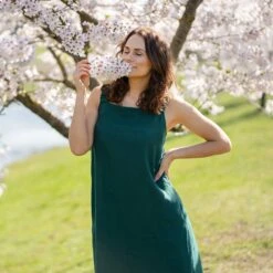 Maxi Linen Summer Dress Fiona -Menique Fiona Dress Dark Green 4 1