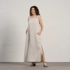 Linen Maxi Pinafore Dress Fiona -Menique Fiona Natural 2