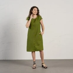 Casual Button Fron Dress Harper -Menique Harper Forest Green 2 1