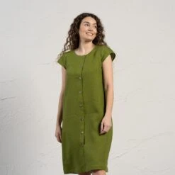 Button Down Dress Harper -Menique Harper Forest Green 4