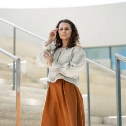 Off Shoulder Blouse With Ruffles Jessica -Menique Jessica Top Natural Evelyn Skirt Almond Brown 3