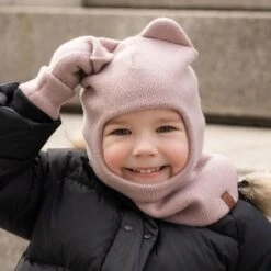 Kids' Knit Balaclava & Mittens Cashmere Blend 2-Piece -Menique Kids knit balaclava dusty pink 3 4e4e7812 2612 446e 842a 9a423e0c5347