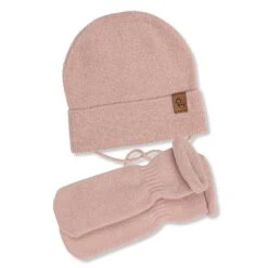 Baby Knit Beanie With Strings & Mittens 2-Piece 6 Baby Knit Beanie With Strings & Mittens 2-Piece -Menique Kids Baby Beanie with Strings Knitted Merino Cashmere socks MIX Dusty pink clean