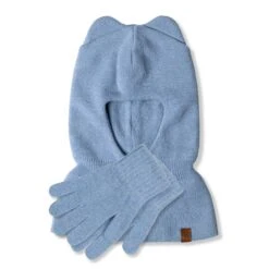 Kids' Knit Balaclava & Gloves Merino & Cashmere 2-Piece -Menique Kids Balaclava Knitted Merino Cashmere gloves MIX Light Blue clean