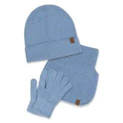 Kids' Knit Beanie, Dickie & Gloves 3-Piece -Menique Kids Beanie Knitted Merino Cashmere gloves dickie light blue MIX clean