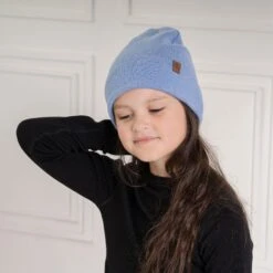 Kids' Knit Beanie Cashmere Blend -Menique Kids BeanieKnittedMerino CashmereLightBlue 1