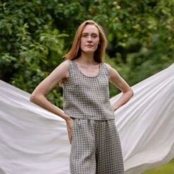 Green Gingham Linen Crop Top Ana 10 Green Gingham Linen Crop Top Ana -Menique Lana Ana Gingham SetMenique 10