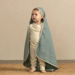 Linen Hooded Baby Towel -Menique Linen Baby Towel Mint Green menique 3