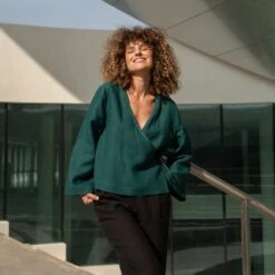 Linen Wrap Top Thea 14 Linen Wrap Top Thea -Menique Linen Bloiuse Thea Dark Green 3 1