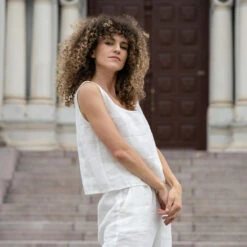 Linen Crop Top Ana Pure White -Menique Linen Blouse Ana Dakota Pure White 14